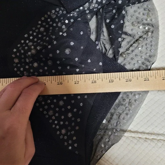 Alex Evenings Black Metallic Ruched Gown Dress with Embellished Sleeves Size 12